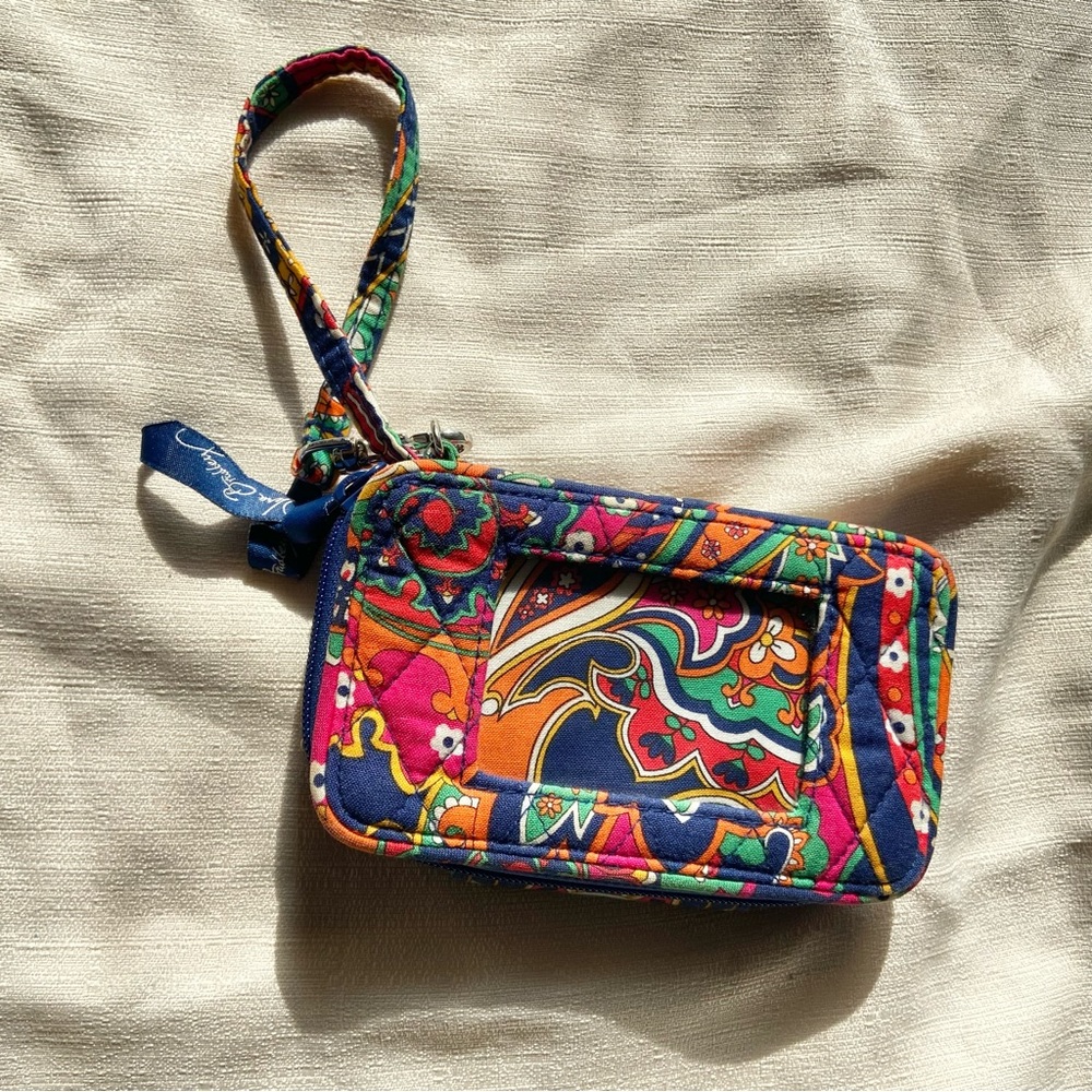 Vera Bradley Paisley All in One Navy Pink Wristlet ID Coin Pouch Wallet